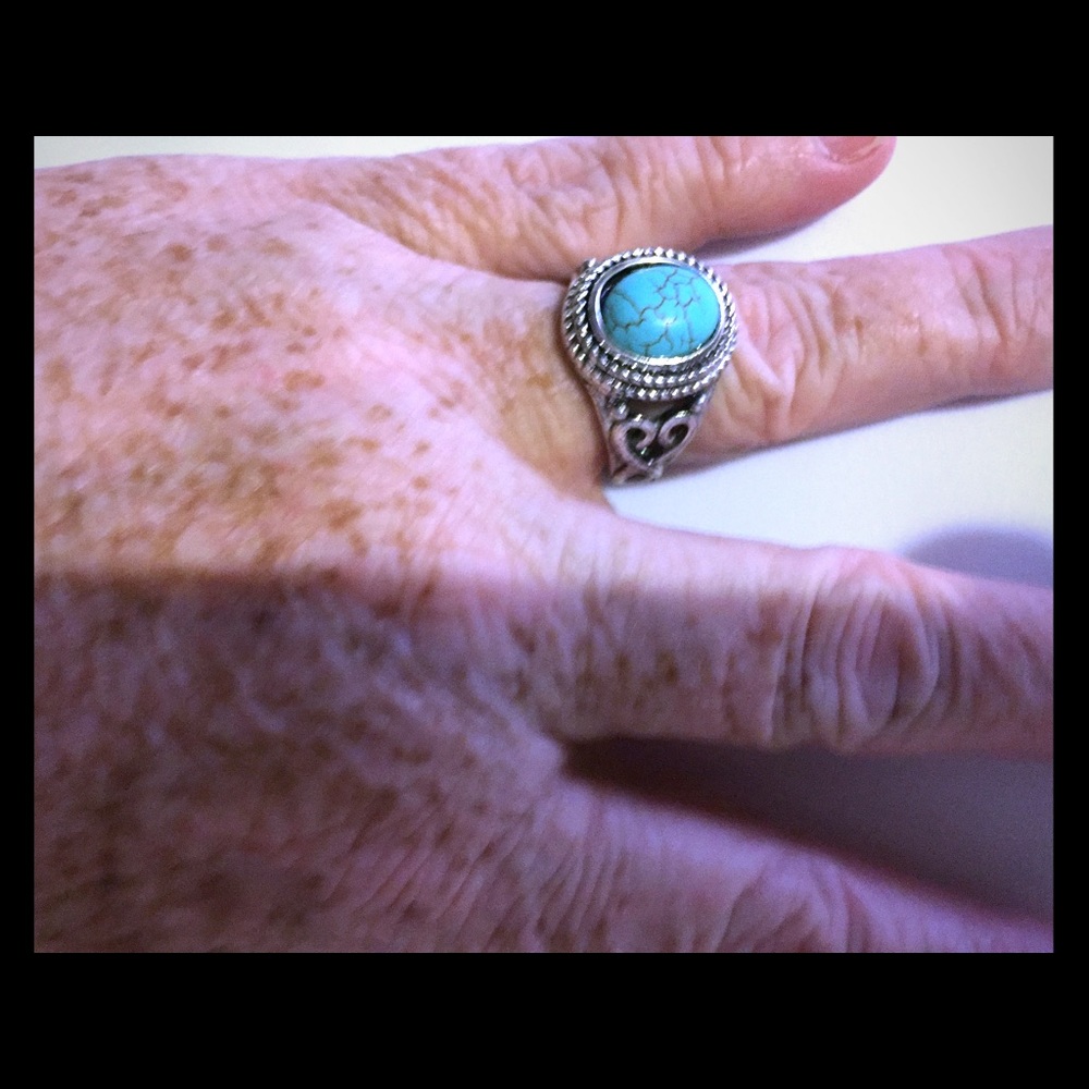 Silver & Turquoise Ring. Size 10